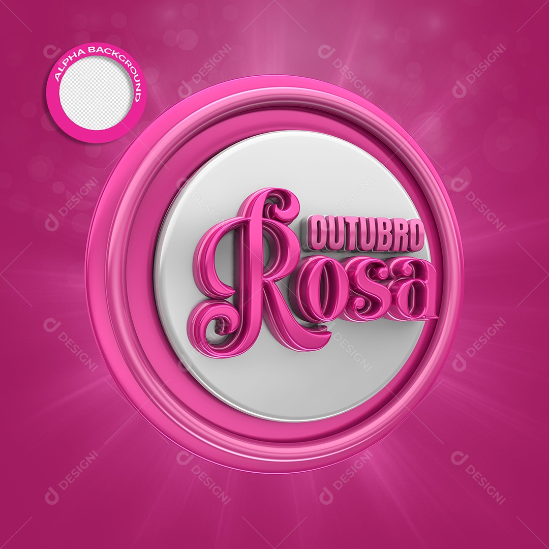 Outubro Rosa Selo 3D Rosa para Composição PSD