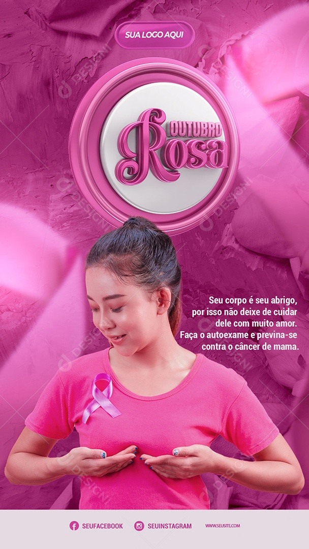 Story Seu Corpo é seu Abrigo Outubro Rosa Social Media PSD Editável