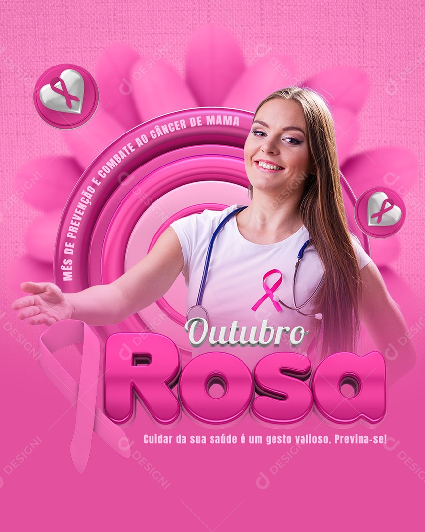 Cuidar da Sua Saúde é um Gesto Valioso Previna se Outubro Rosa Social Media PSD Editável