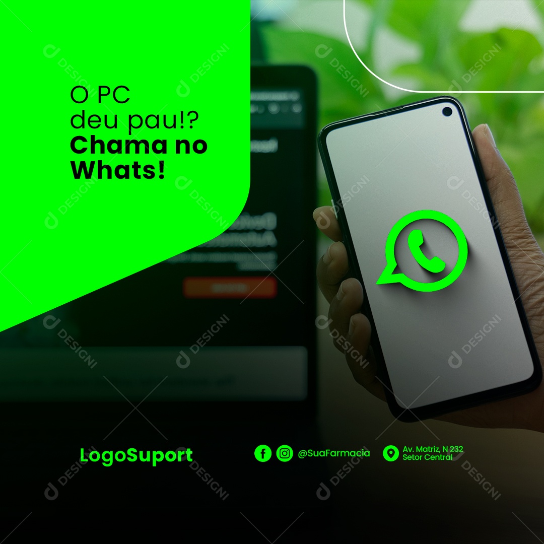 O PC Deu Pau Chama no Whats Assistência Técnica Social Media PSD Editável