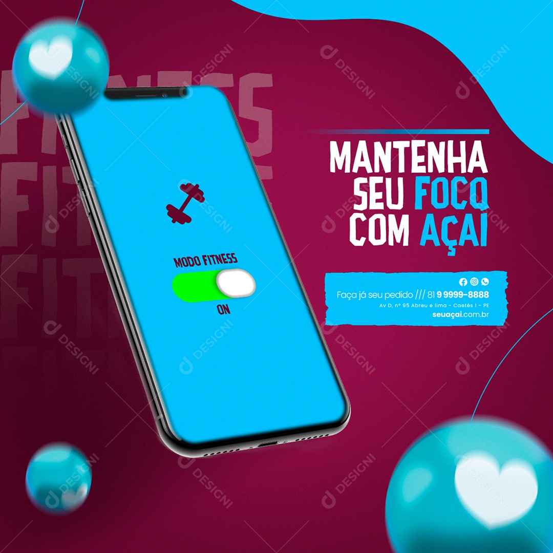 Mantenha Seu Foco Com Açaí Açaiteria Social Media PSD Editável