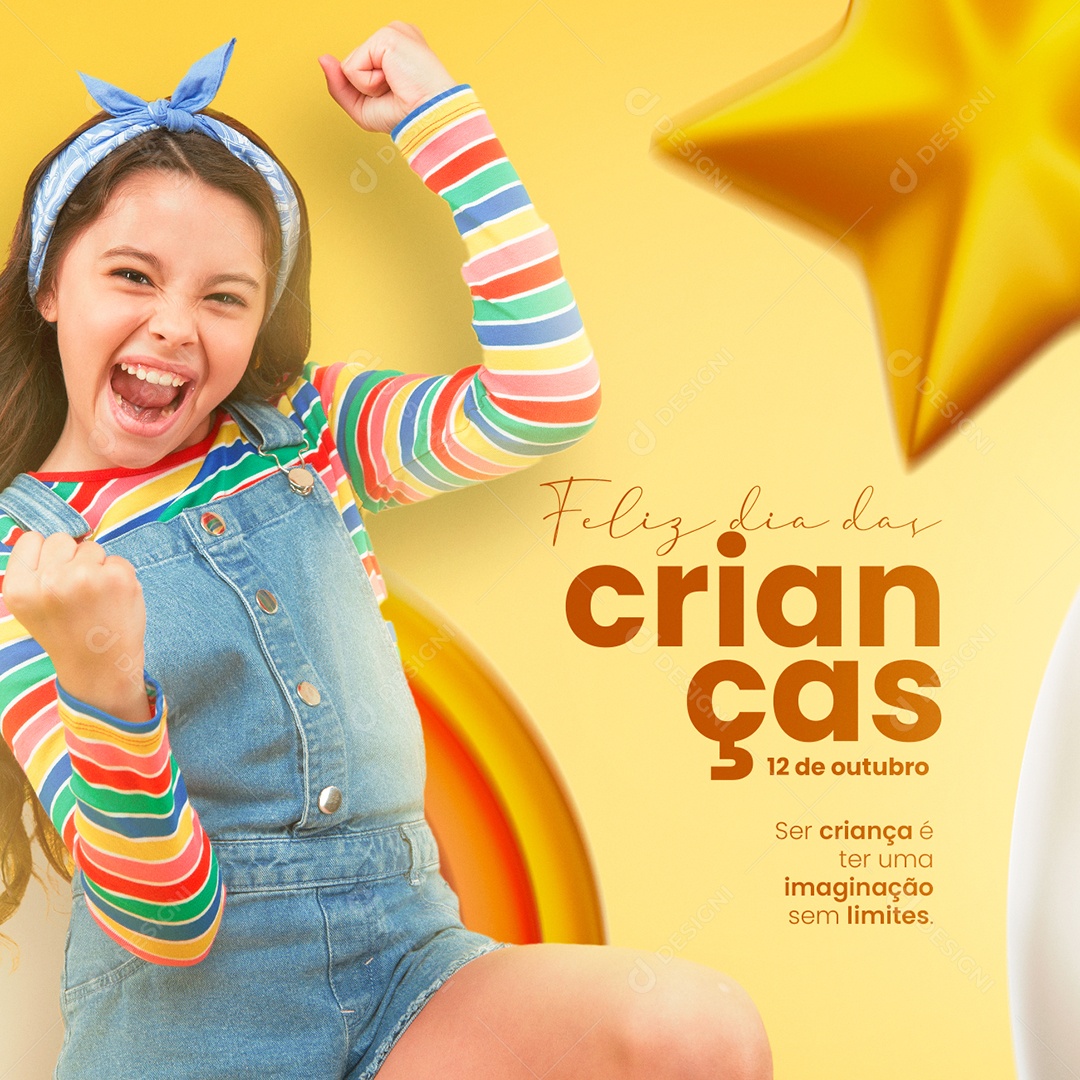 Ser Criança é ter uma Imaginação sem Limites Dia das Crianças Social Media PSD Editável