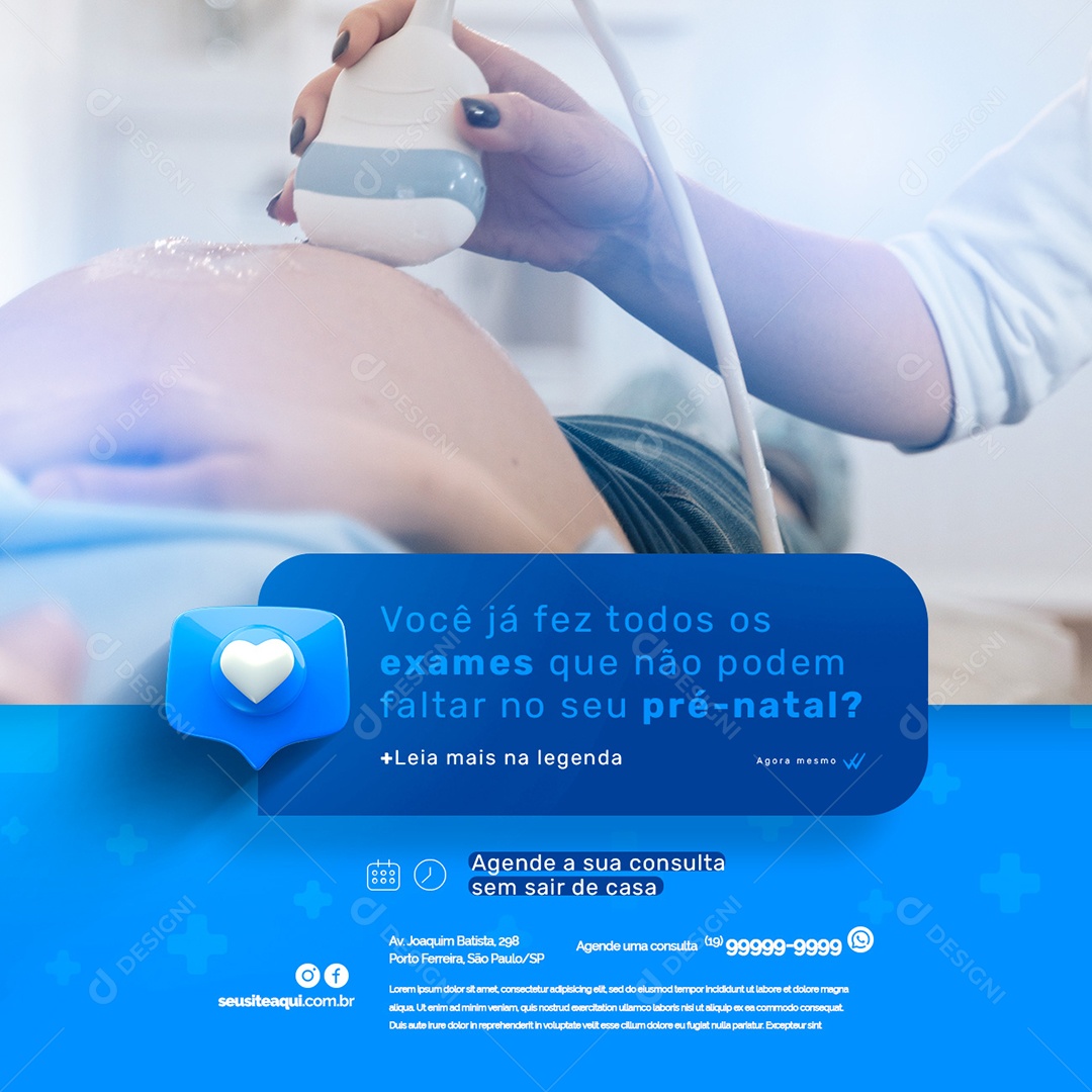 Você já Fez Todos os Exames que Não Podem Faltar no Pré-Natal Clínica Médica Social Media PSD Editável