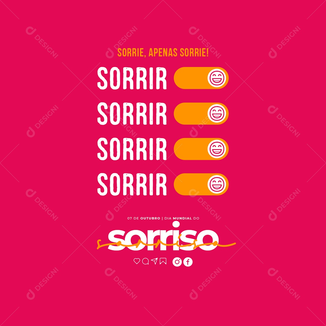 Sorrie Apenas Sorrie Sorrir Dia do Sorriso 7 de Outubro Social Media PSD Editável