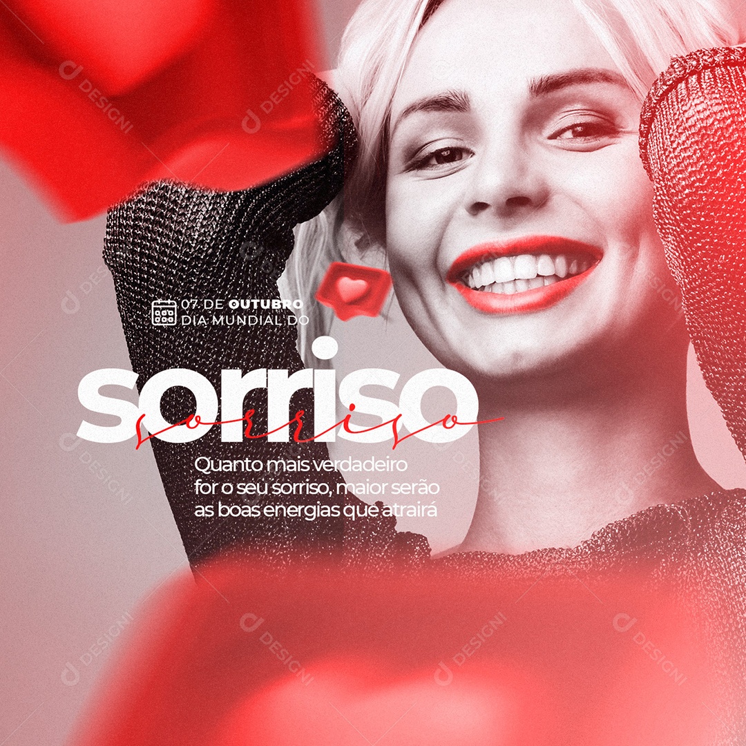 Quanto Mais Verdadeiro for o Seu Sorriso Maior Serão as Boas Energias Dia do Sorriso Social Media PSD Editável