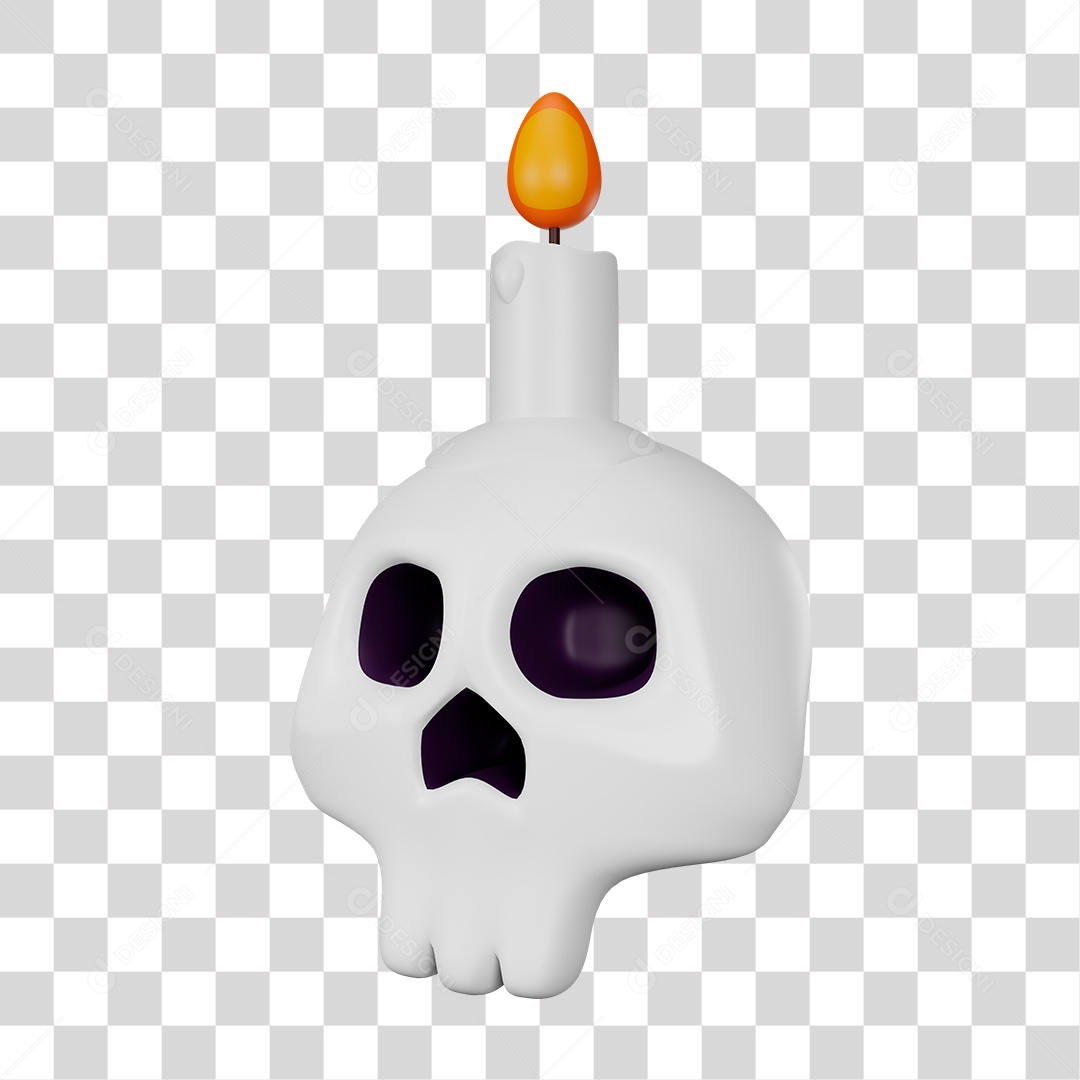 Crânio com Vela Acesa PNG Transparente