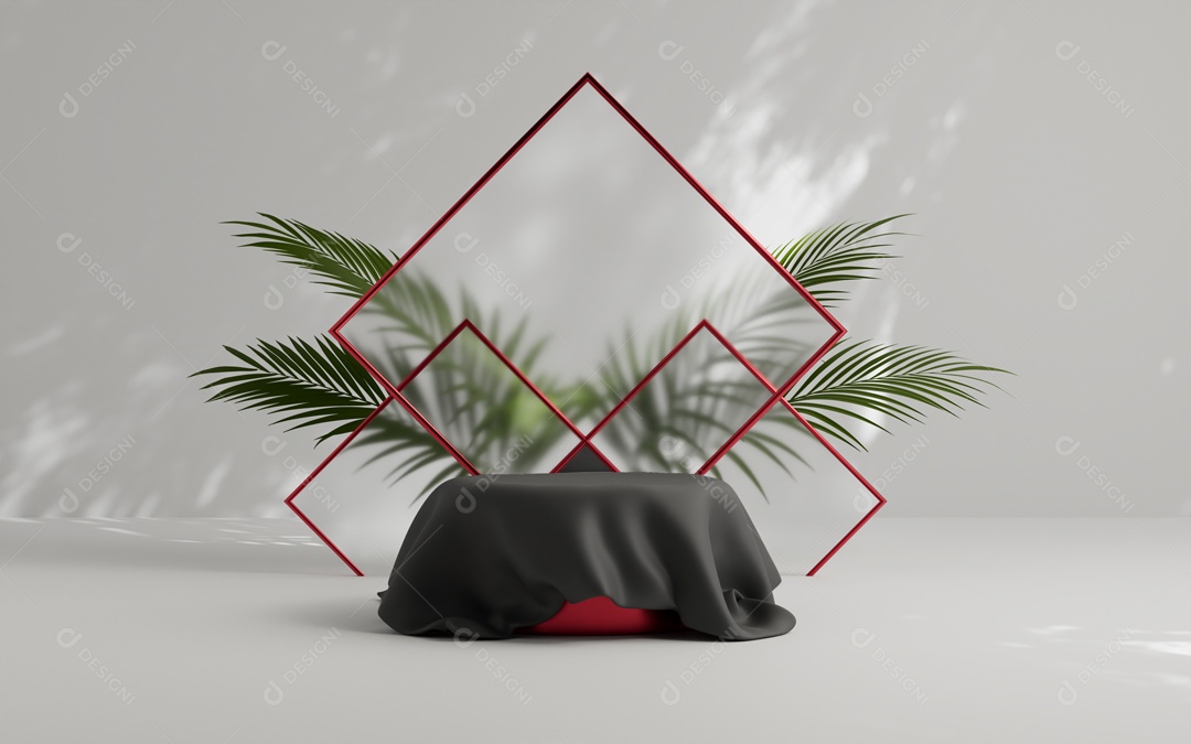 Cenário de Apresentação Plantas e Folhas Verde Pódio de Plataforma Abstrata