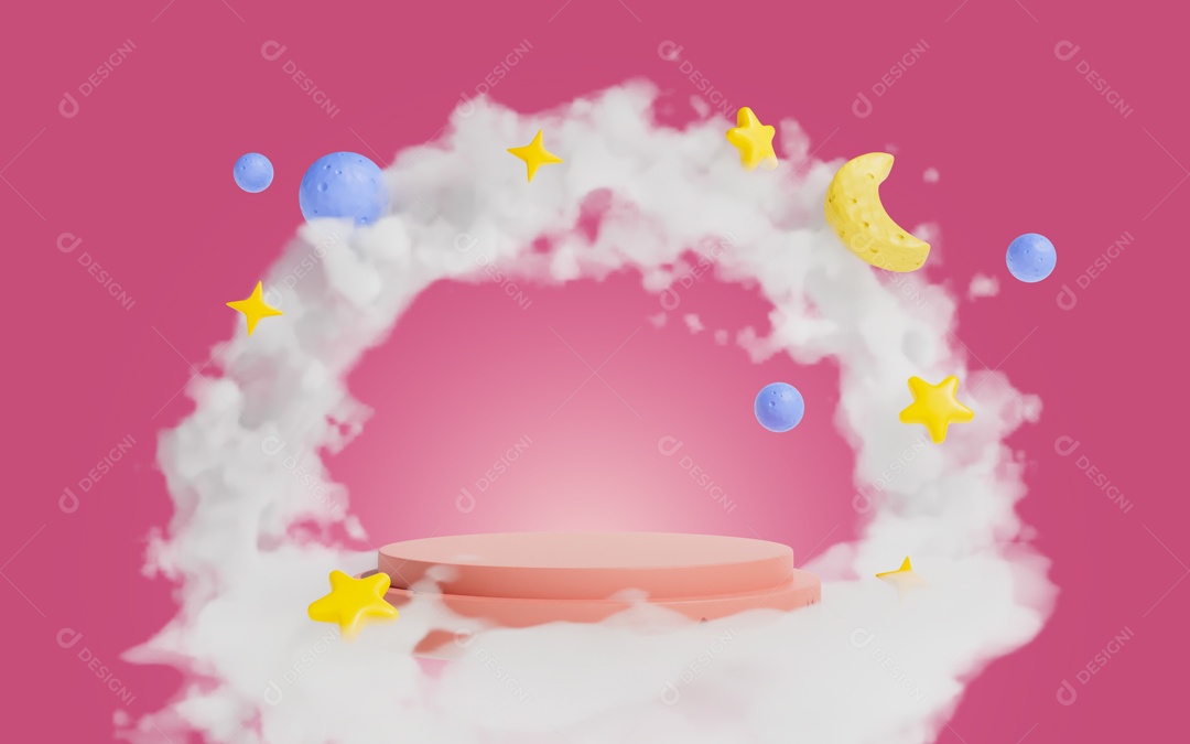 Cenário Rosa de Apresentação de Produto de Pódio e Nuvens
