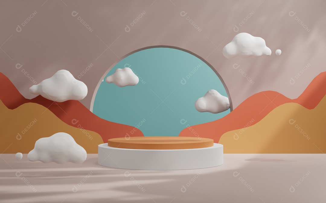 Cenário 3D de Apresentação de Produto Pódio de Plataforma Nuvens Branca