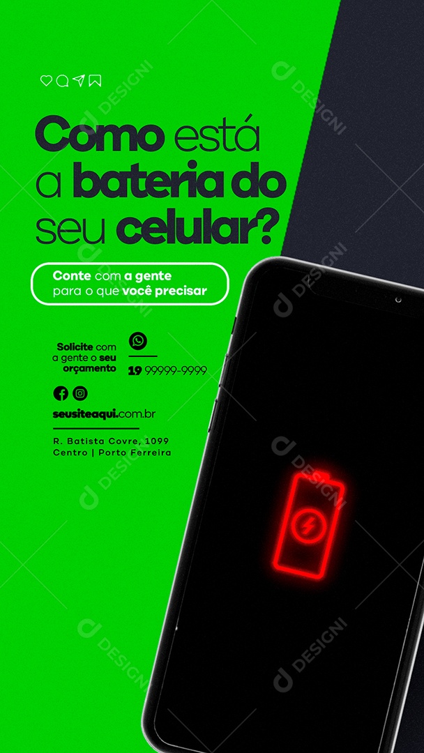 Story Como está a Bateria do Seu Celular Assistência Técnica Social Media PSD Editável