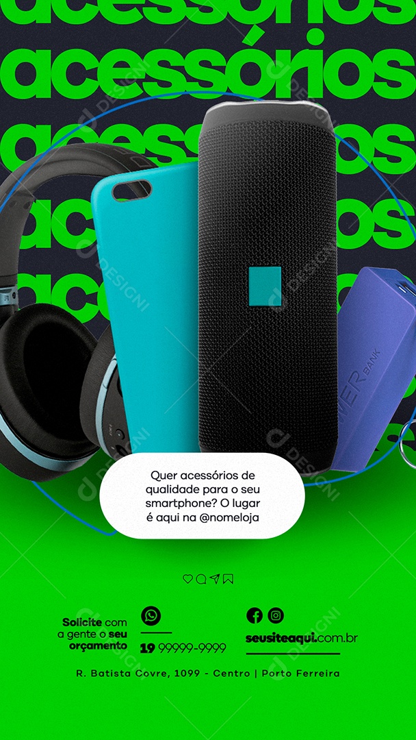 Story Quer Acessórios de Qualidade Assistência Técnica Social Media PSD Editável