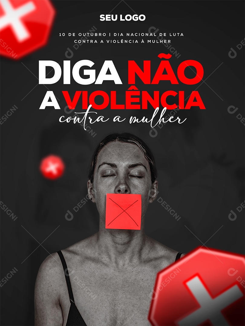 Diga Não a Violência Dia Nacional de Luta contra a Violência à Mulher Social Media PSD Editável