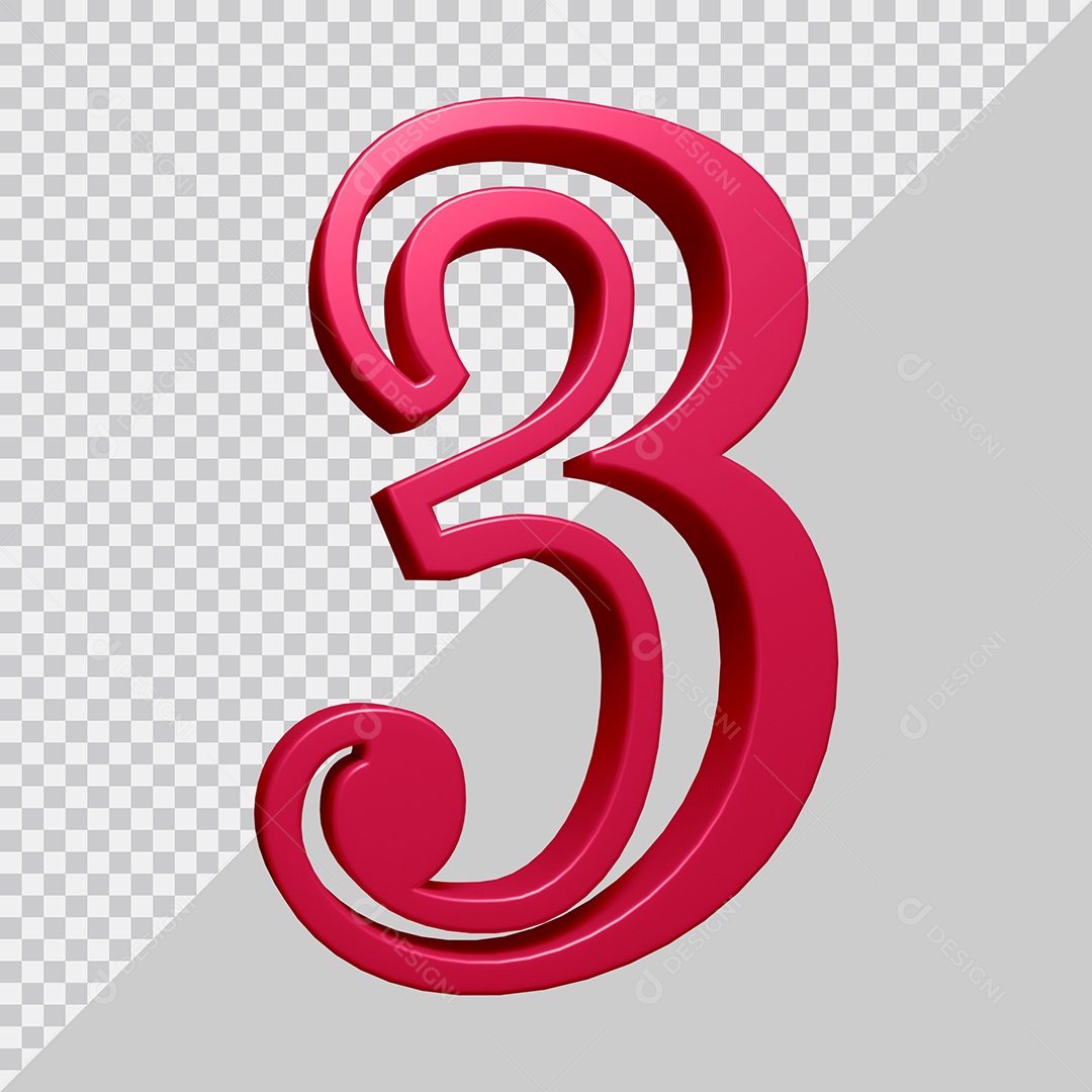 Elemento 3D Para Composição Número 3 Rosa PSD