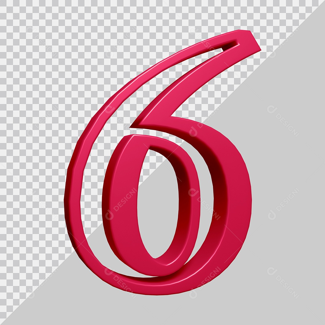 Elemento 3D Para Composição Número 6 Rosa PSD