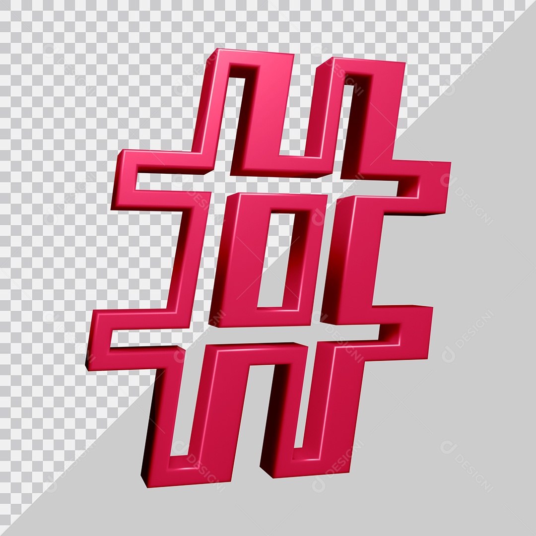 Elemento 3D Para Composição Símbolo de Hashtag Rosa PSD