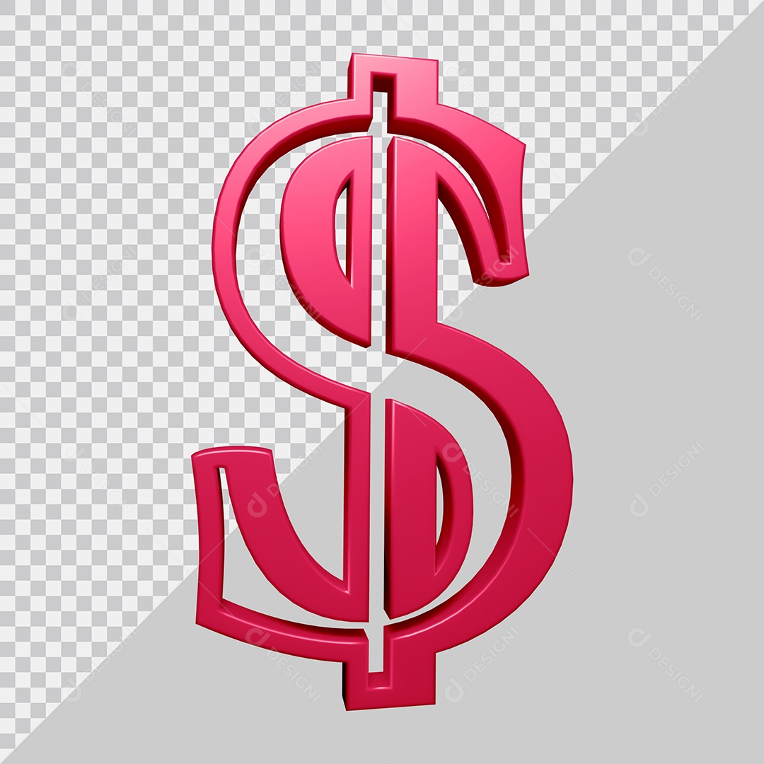 Elemento 3D Para Composição Símbolo do dólar $ Rosa PSD