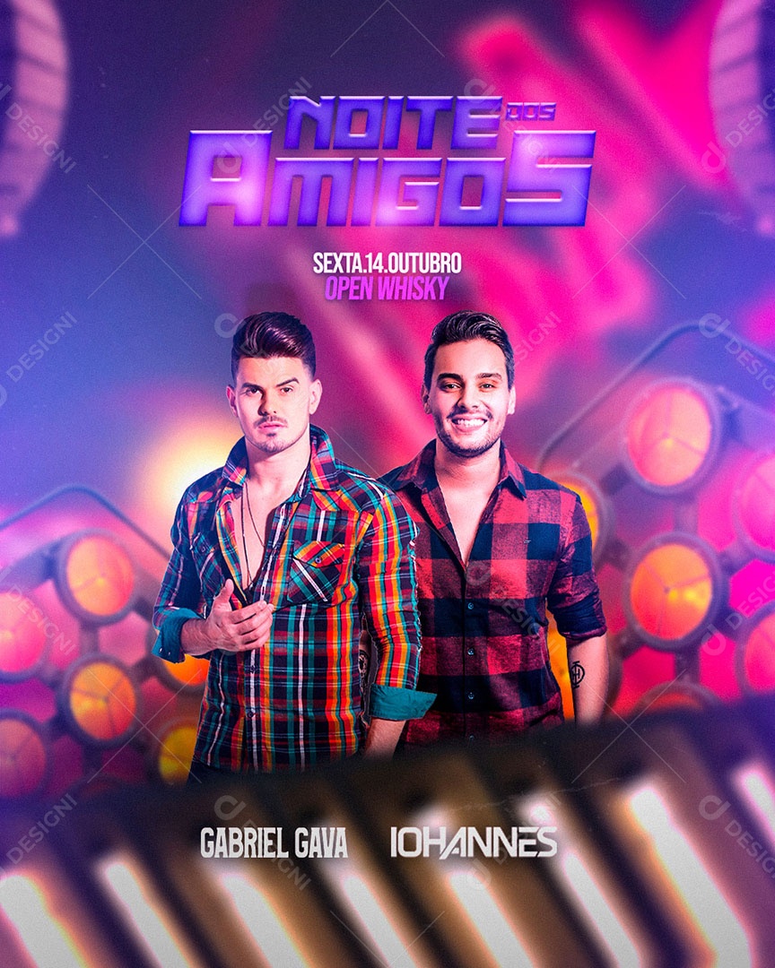 Flyer Show Noite dos Amigos Gabriel Gava e Iohannes Social Media PSD Editável