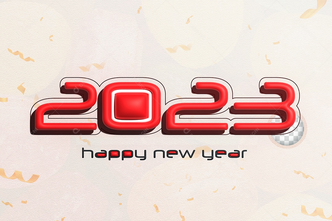 Número 3D 2023 de Ano Novo Preto e Vermelho Elemento para Composição PSD