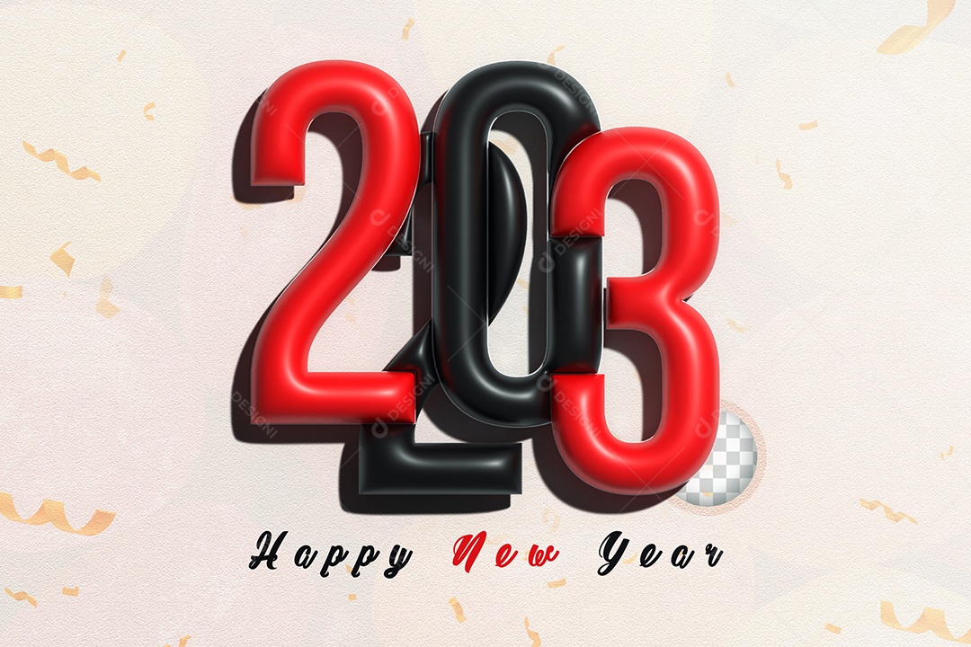 Número 3D 2023 de Ano Novo Preto e Vermelho Elemento para Composição PSD