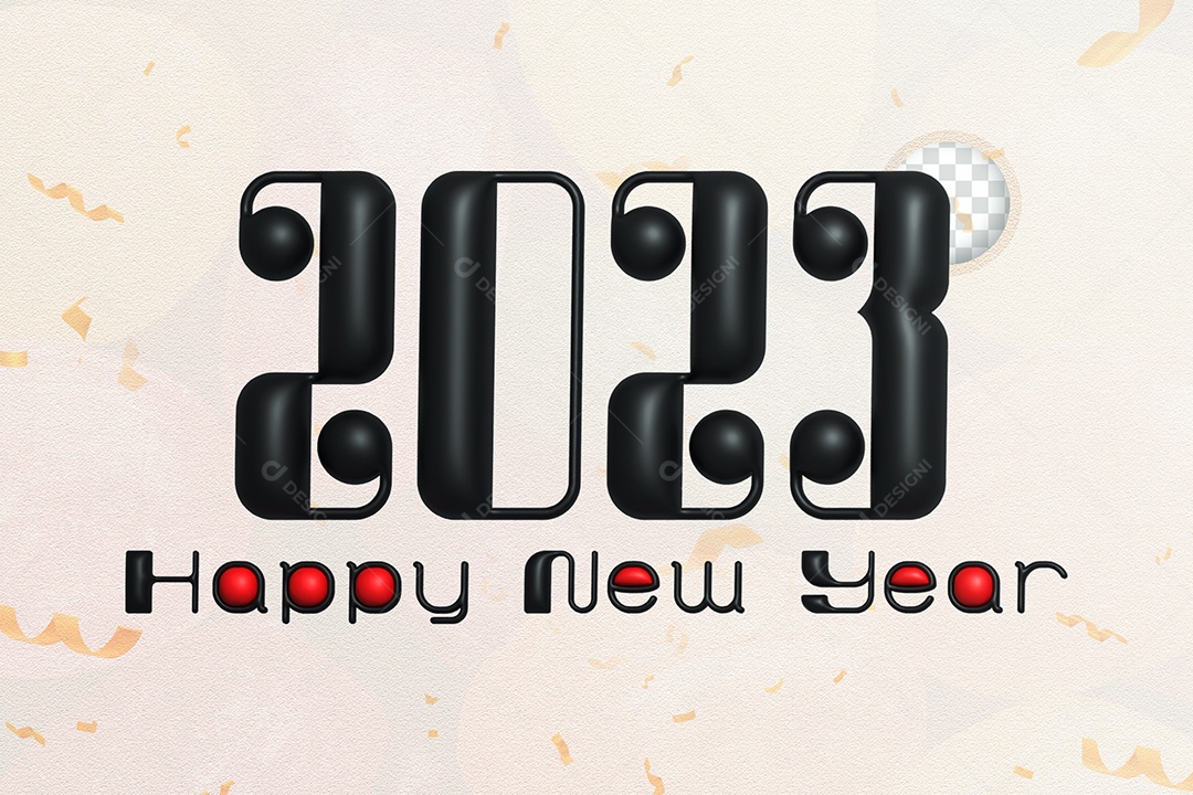 Número 3D 2023 de Ano Novo Preto Elemento para Composição PSD