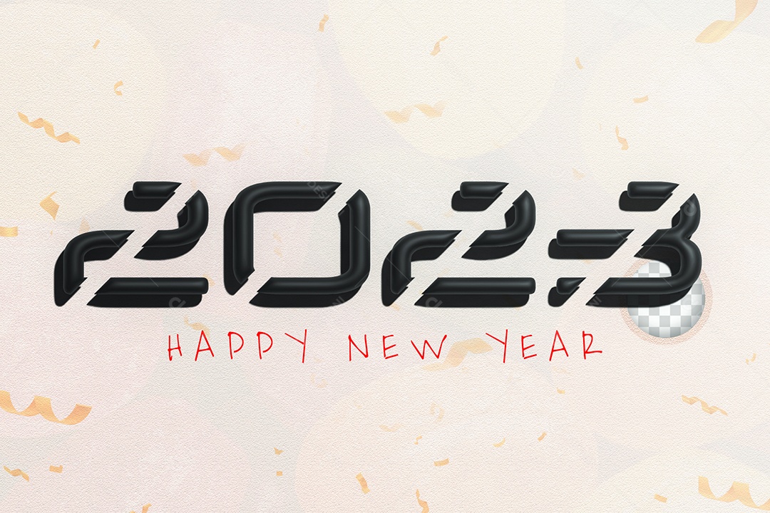 Número 3D 2023 de Ano Novo Preto Elemento para Composição PSD