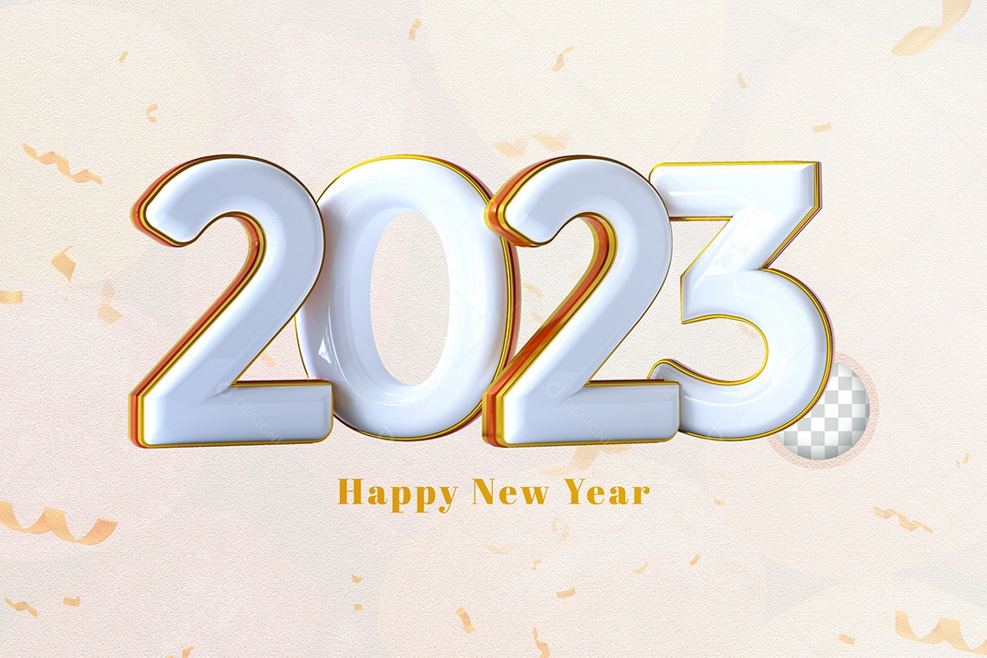 Número 3D 2023 de Ano Novo Branco e Dourado Elemento para Composição PSD