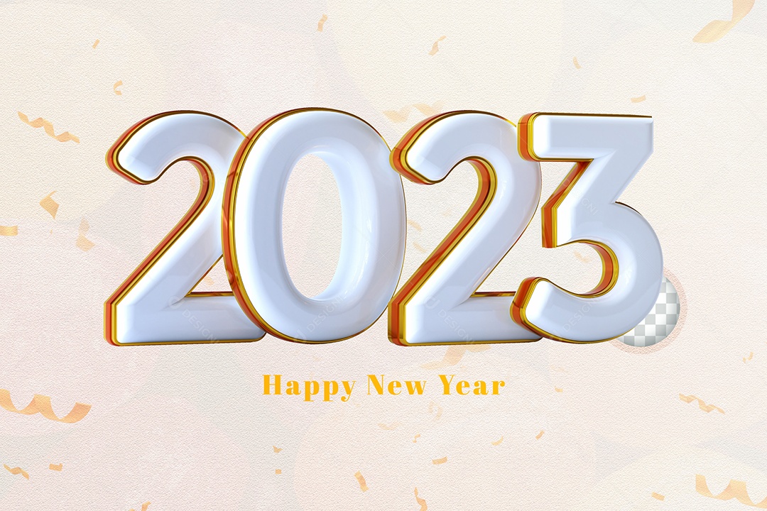 Número 3D 2023 de Ano Novo Branco e Dourado Elemento para Composição PSD