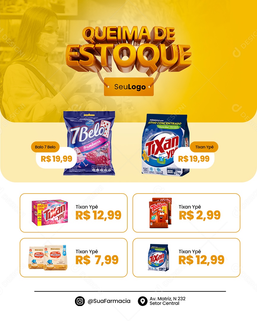 Encarte de Supermercado Queima de Estoque Social Media PSD Editável