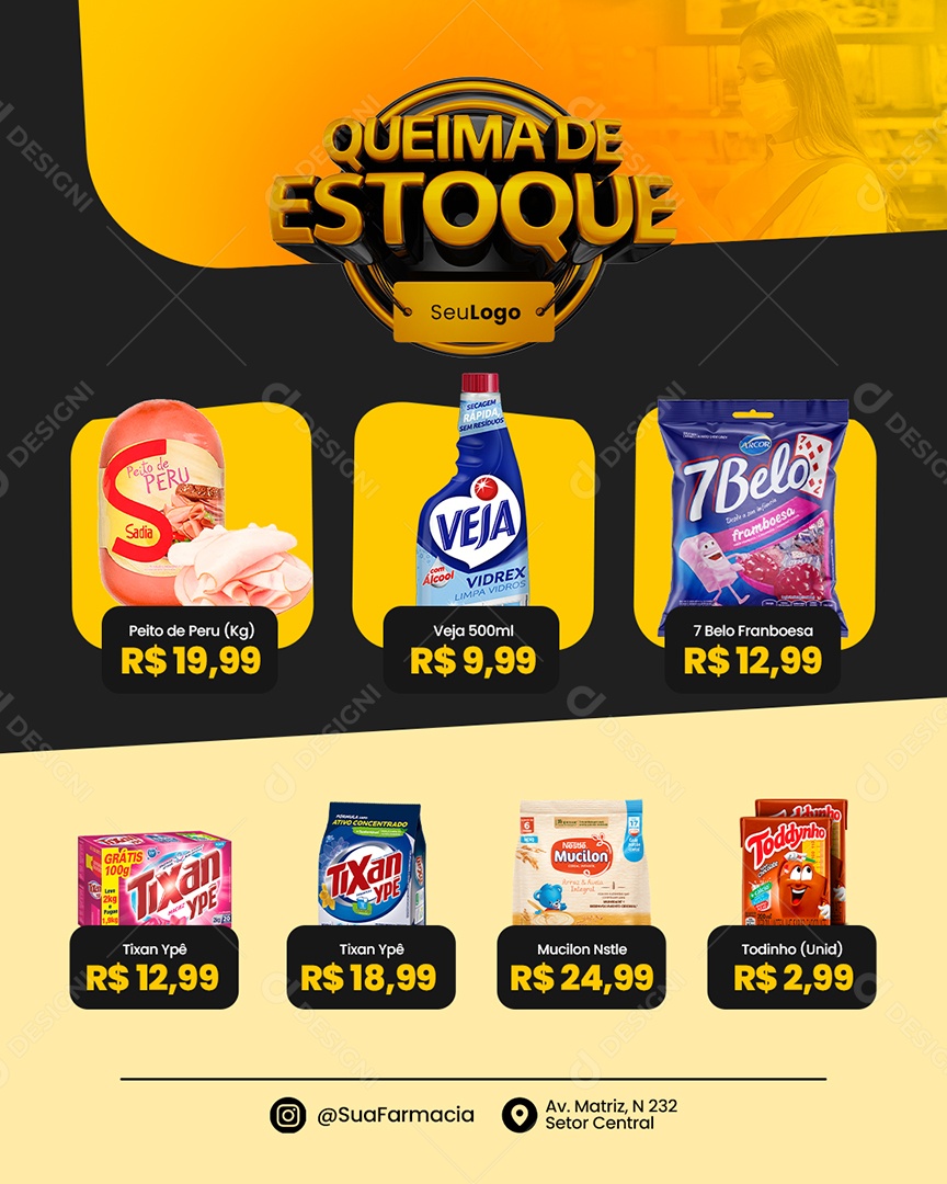 Encarte Queima de Estoque Supermercado Social Media PSD Editável