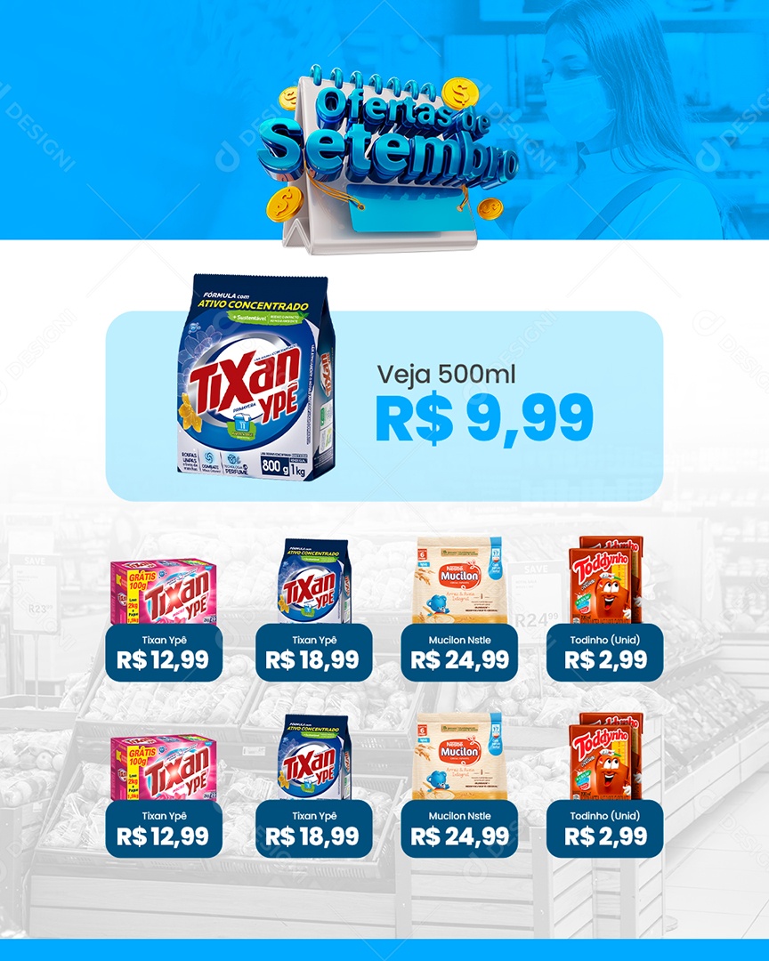 Encarte Ofertas de Setembro Supermercado Social Media PSD Editável
