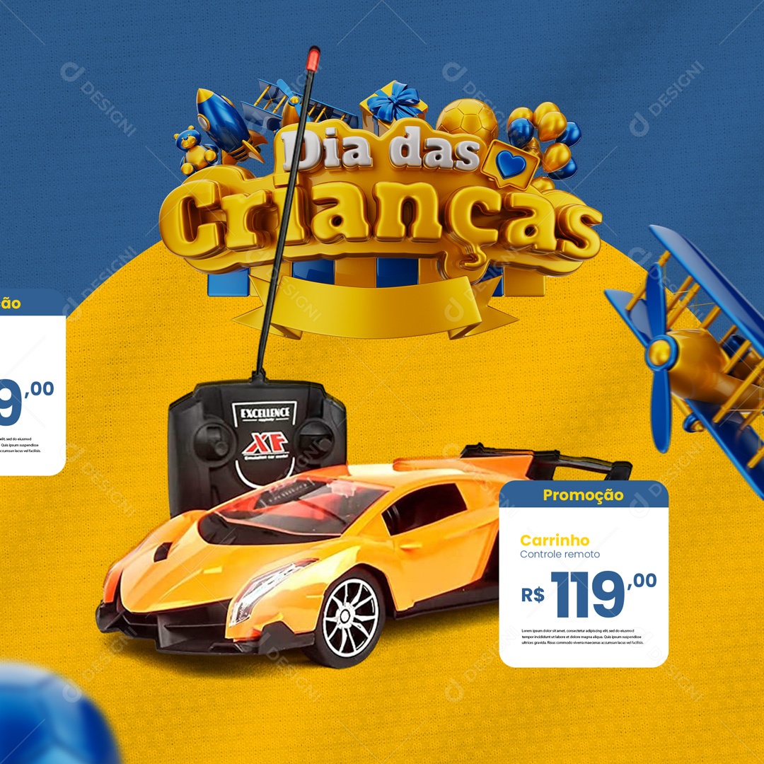 Dia das Crianças 12 de Outubro Ofertas Promoções em Brinquedos Social Media PSD Editável