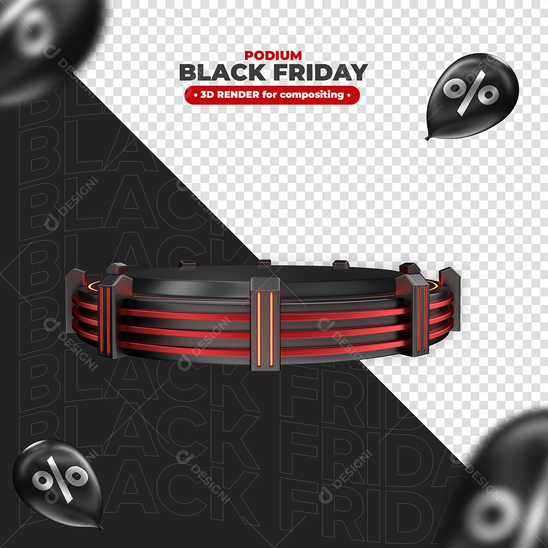 Pódio para Black Friday Preto Com Vermelho Elemento 3D PSD