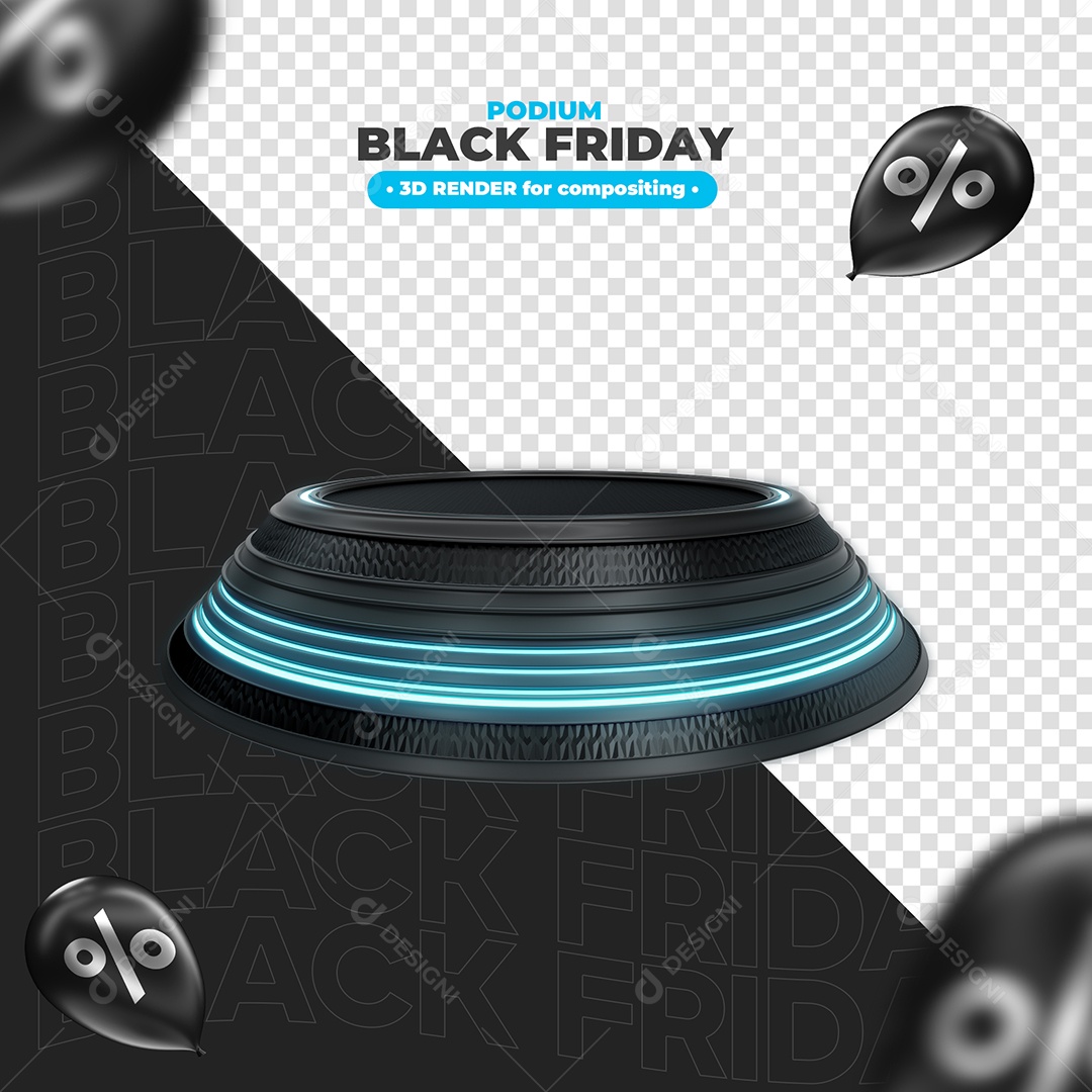 Pódio para Black Friday Preto Com Neon Azul Elemento 3D PSD