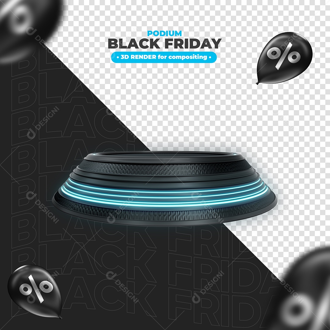 Pódio para Black Friday Preto Com Neon Azul Elemento 3D PSD