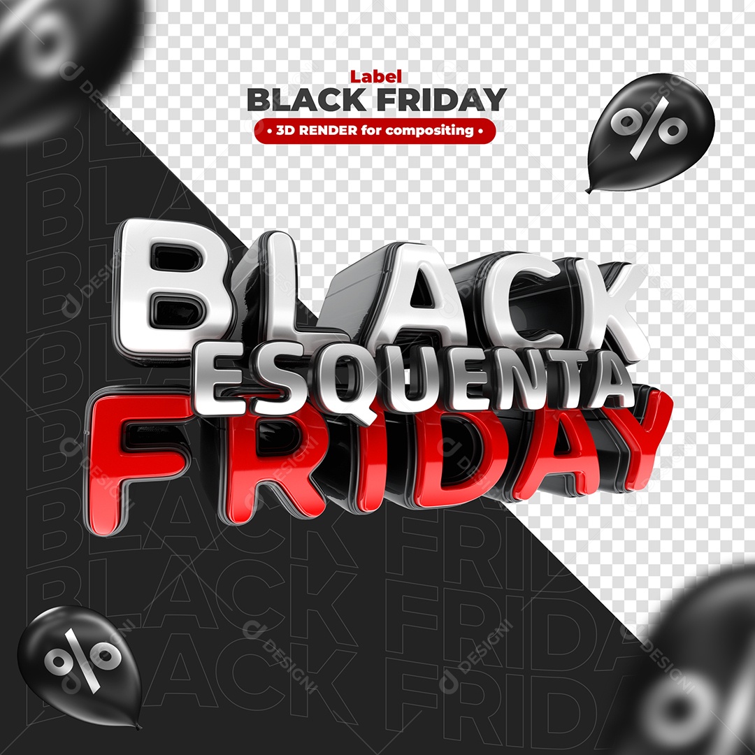 Texto 3D Black Friday Esquenta Branco e Vermelho para Composição PSD