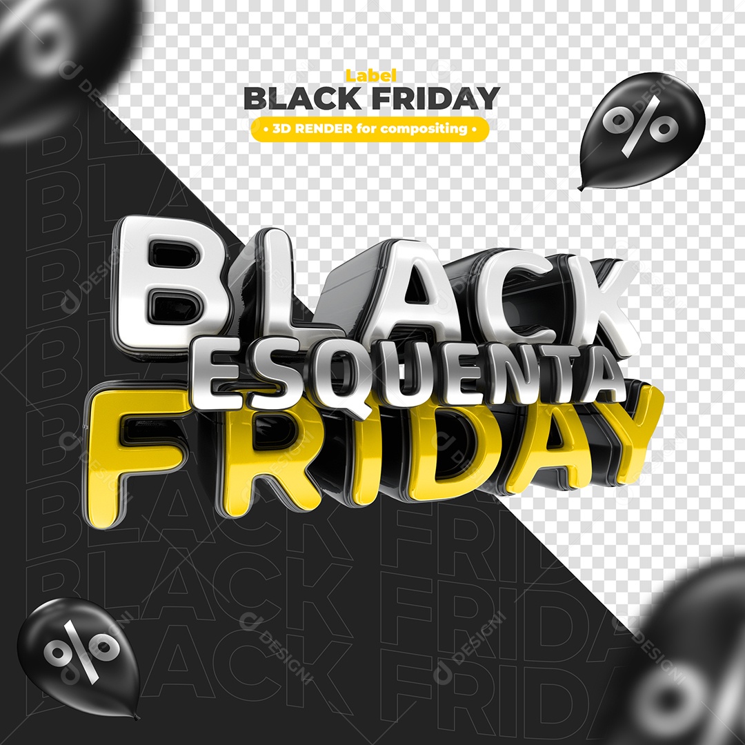 Texto 3D Black Friday Esquenta Branco e Amarelo para Composição PSD