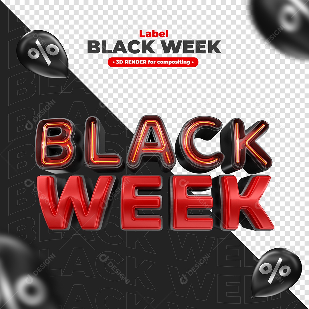 Selo 3D Black Week Com Neon Vermelho Elemento para Composição PSD