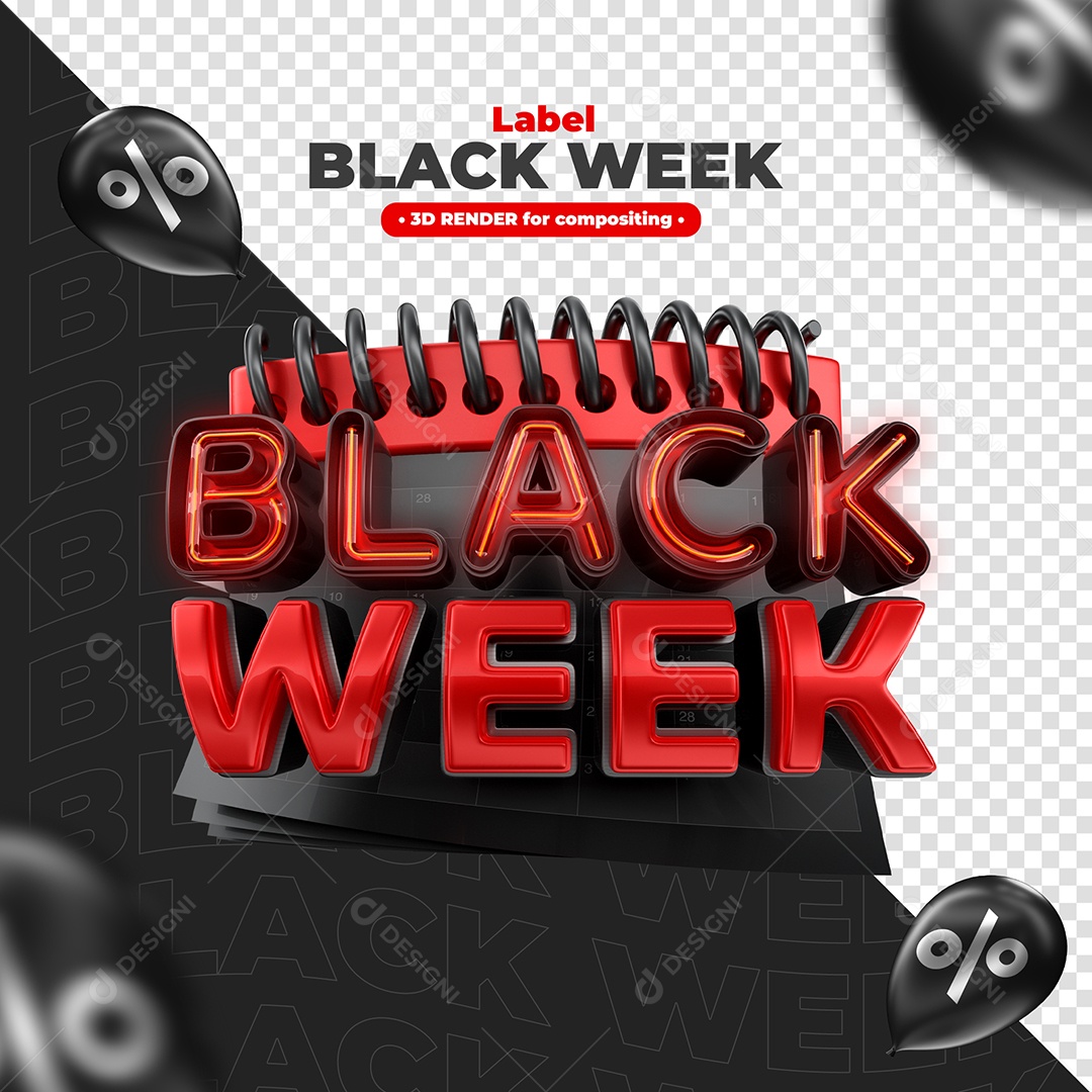 Selo 3D Black Friday com Neon Vermelho Elemento para Composição PSD