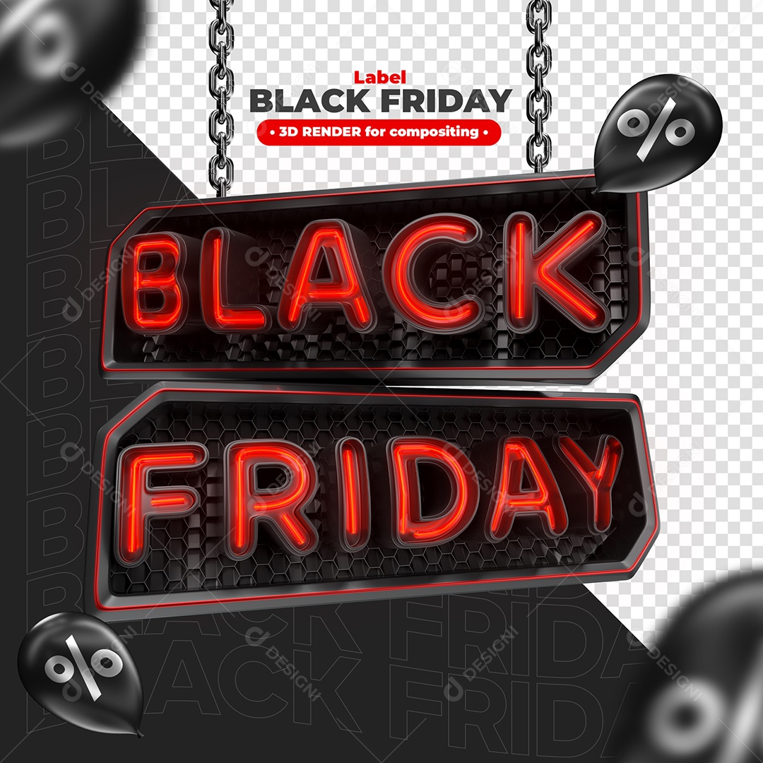 Selo 3D Black Friday com Neon Vermelho Elemento para Composição PSD
