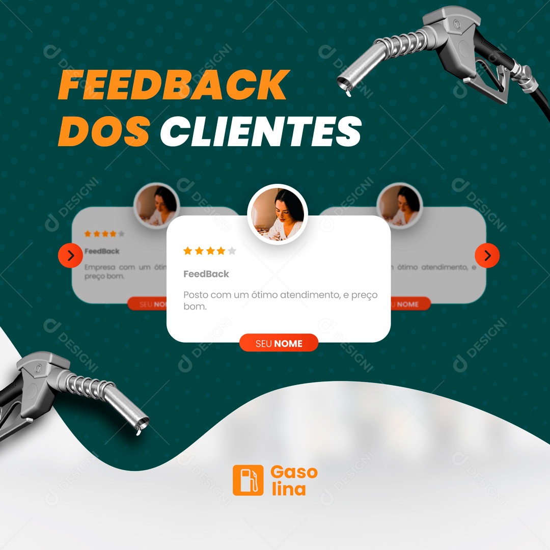 Feedback dos Clientes Posto de Combustível Gasolina Social Media PSD Editável