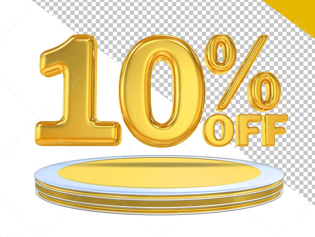 Número 3D 10% Por cento Off Dourado Elemento Para Composição PSD