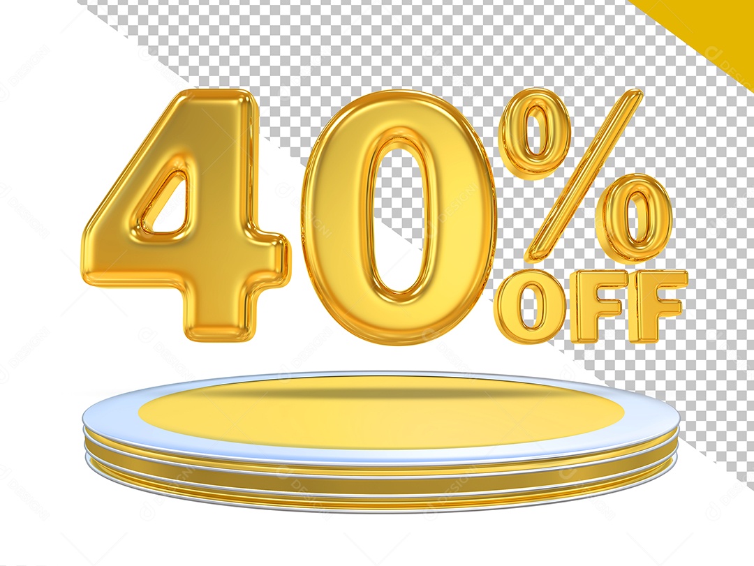 Número 3D 40% Por cento Off Dourado Elemento Para Composição PSD