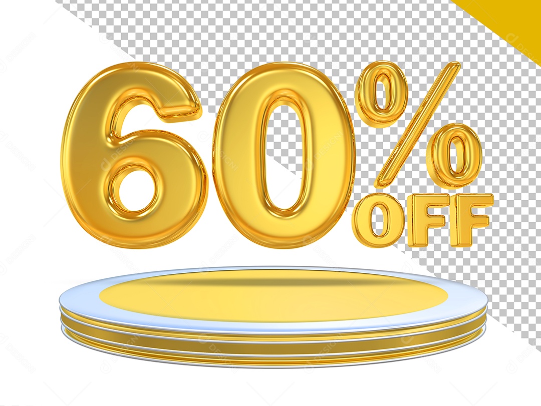Número 3D 60% Por cento Off Dourado Elemento Para Composição PSD