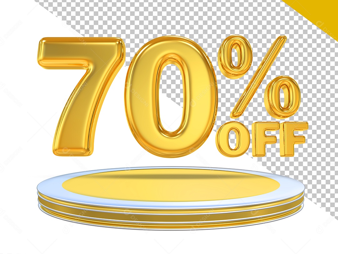 Número 3D 70% Por cento Off Dourado Elemento Para Composição PSD