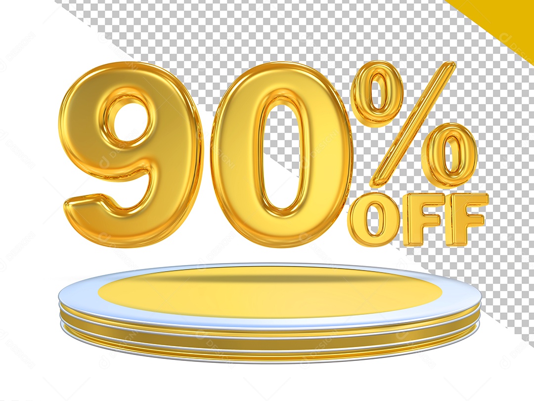 Número 3D 90% Por cento Off Dourado Elemento Para Composição PSD