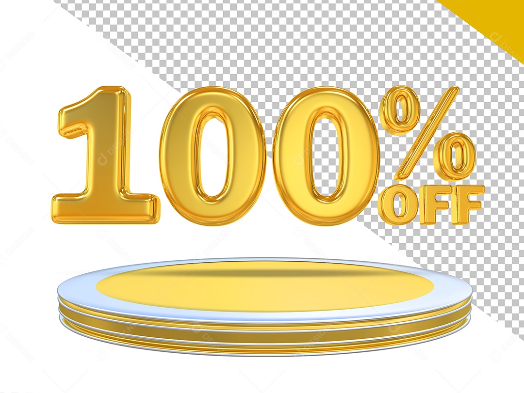 Número 3D 100% Por cento Off Dourado Elemento Para Composição PSD