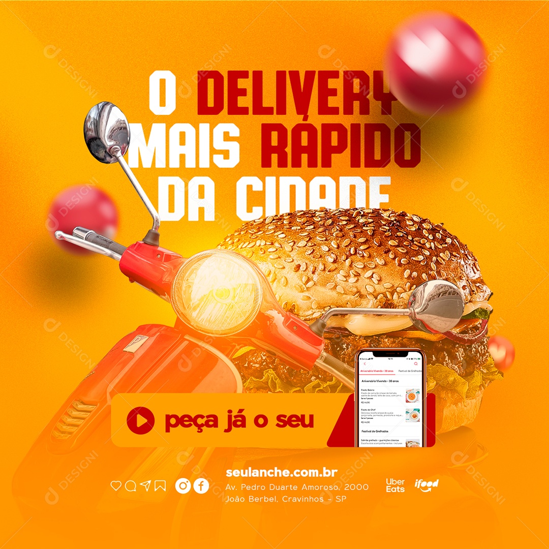 O Delivery Mais Rápido da Cidade Hamburgueria Social Media PSD Editável
