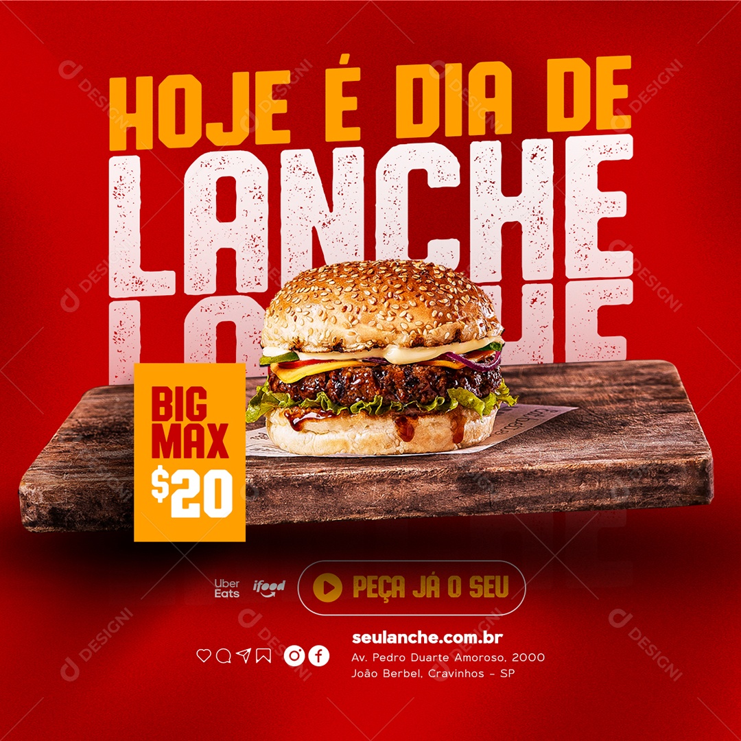 Hoje é Dia de Lanche Big Max Hamburgueria Social Media PSD Editável