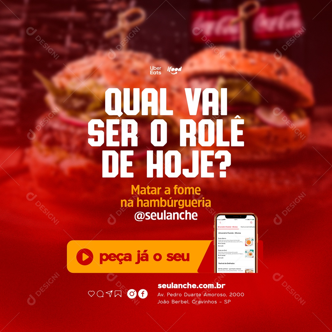 Qual Vai Ser o Rolê de Hoje Hamburgueria Social Media PSD Editável