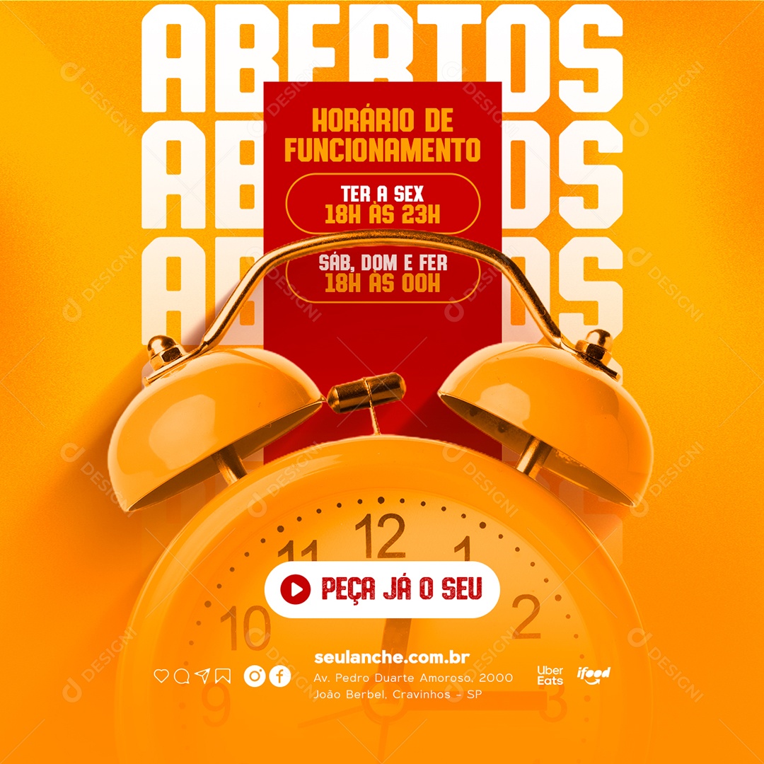 Horário de Funcionamento Hamburgueria Social Media PSD Editável